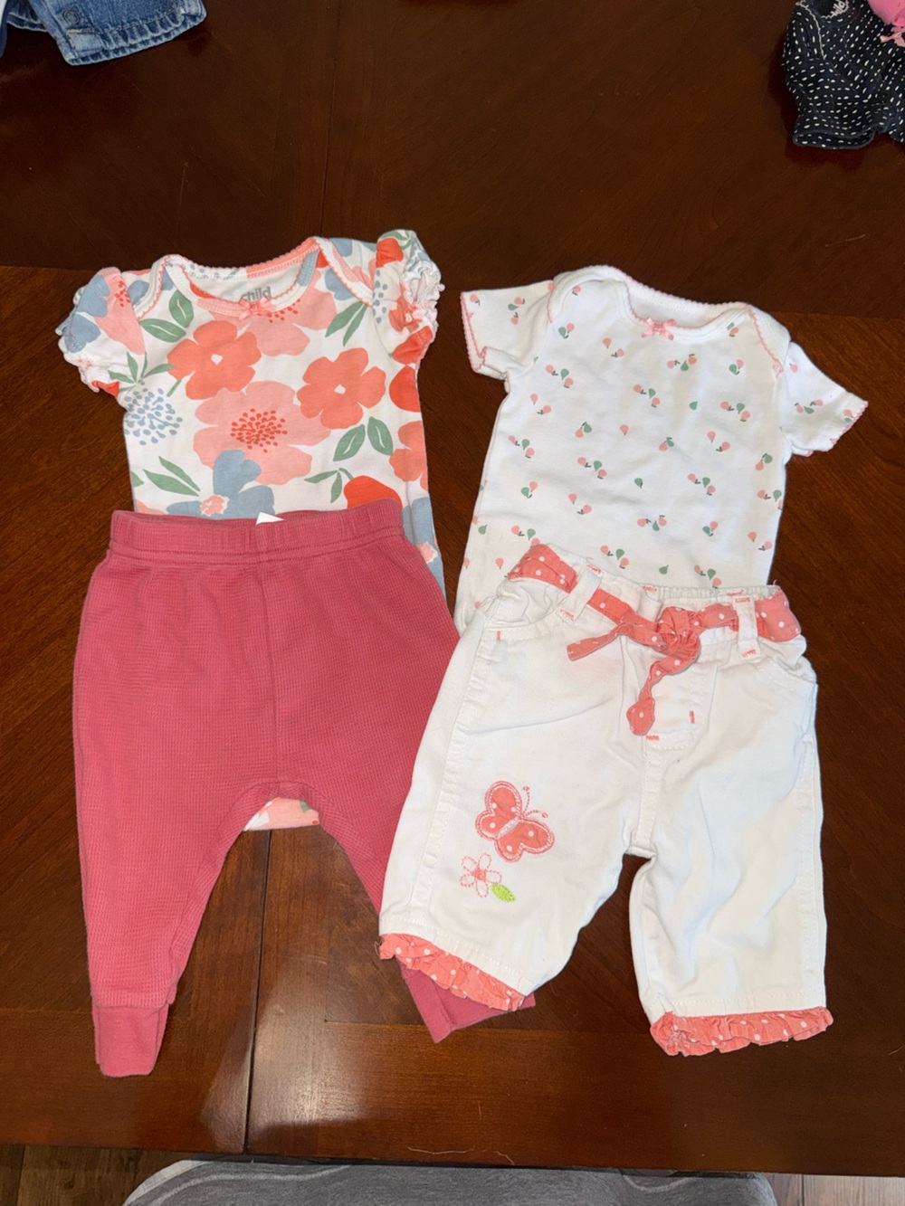 Carter's Pink Floral & Cream Bodysuit Set with Coral Pants